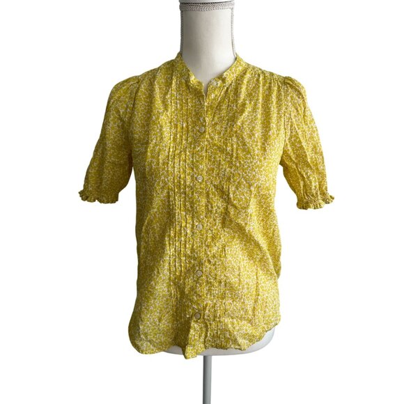 LUCKY BRAND Yellow Floral Short Sleeve Blouse Size XS - Picture 3 of 7